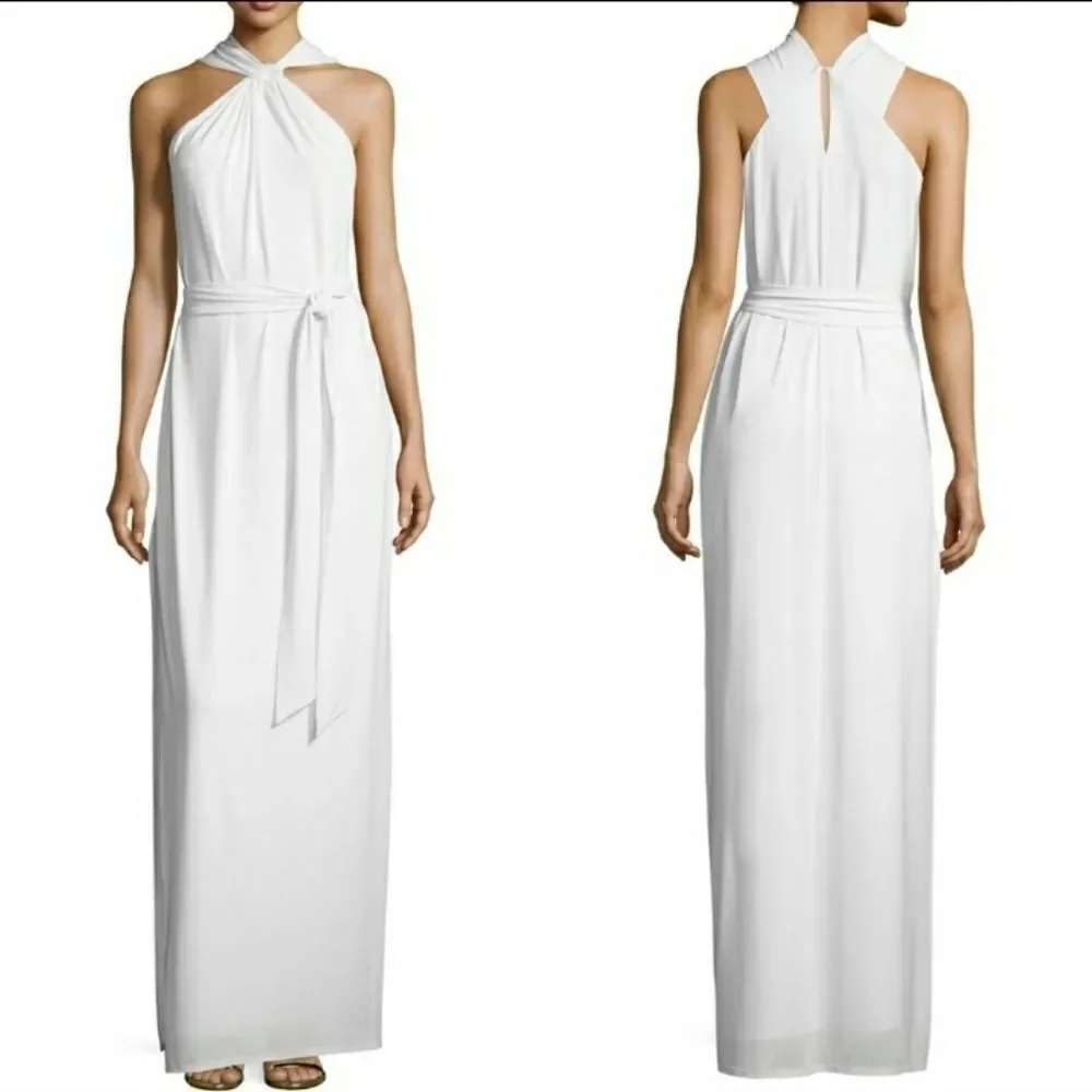 White Halston Heritage Flowy Grecian Style Dress - XS - Picture 3 of 8